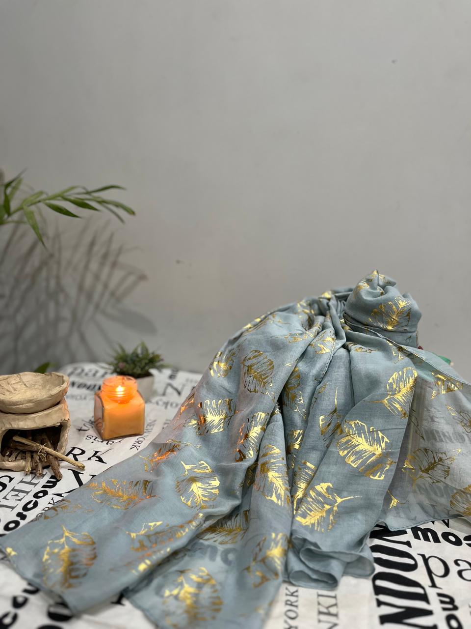 Plain Lawn Foil Print Hijabs