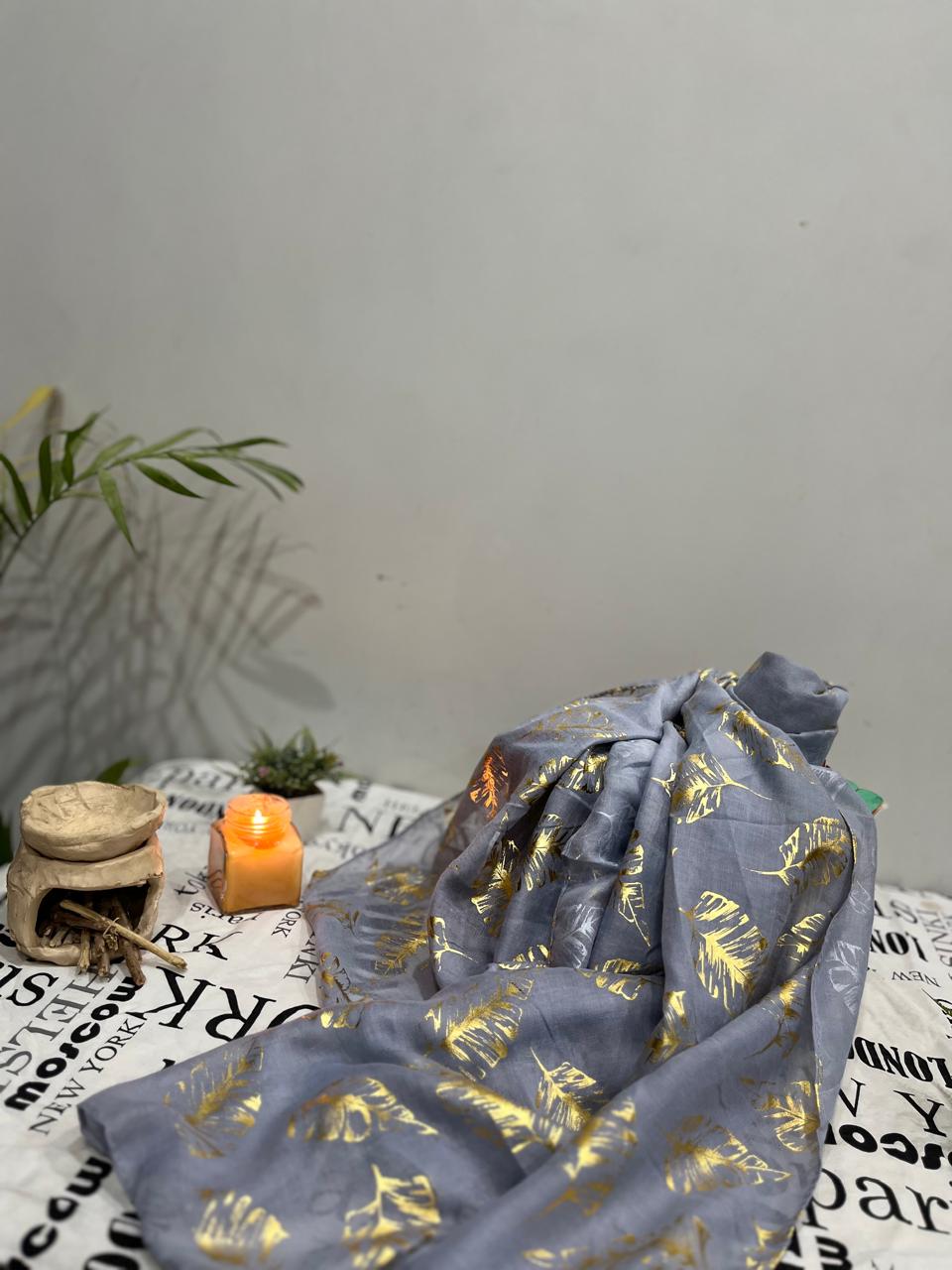 Plain Lawn Foil Print Hijabs
