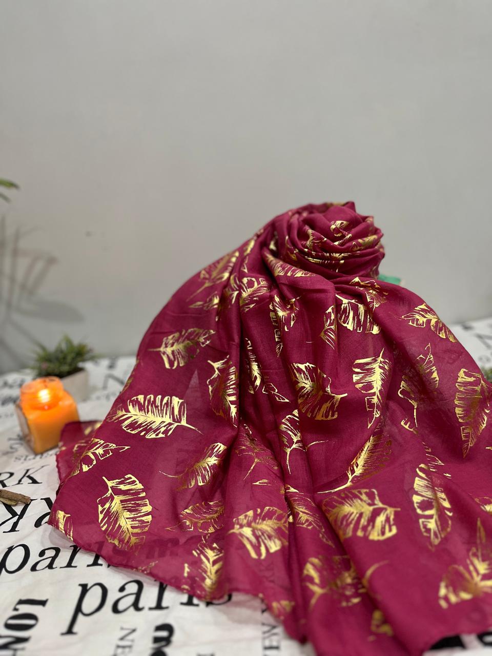 Plain Lawn Foil Print Hijabs