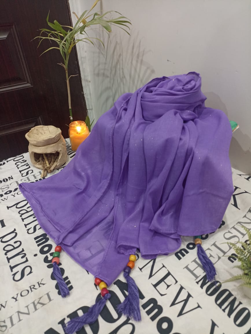 Lawn Glitter Wooden Tussel Hijabs