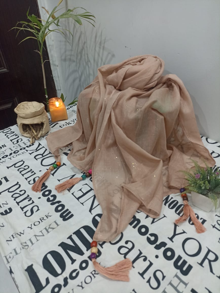 Lawn Glitter Wooden Tussel Hijabs