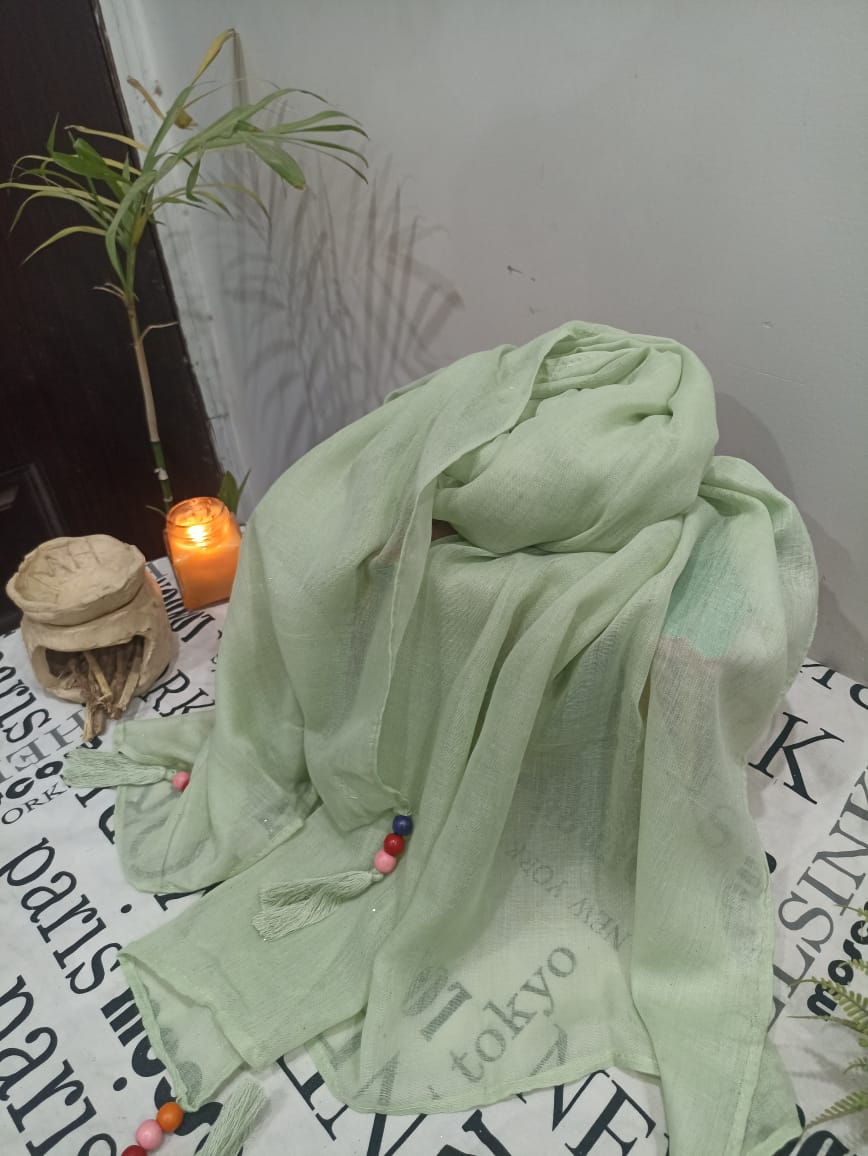 Lawn Glitter Wooden Tussel Hijabs