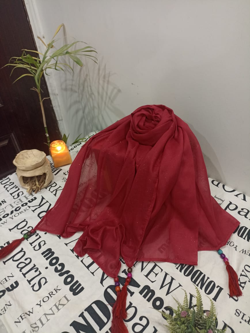Lawn Glitter Wooden Tussel Hijabs